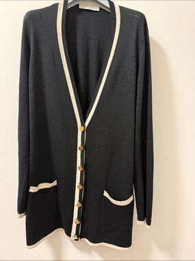 Mara Khodara Collection Privee Cardigan Sweater Jacket. Black/White. Size Large.